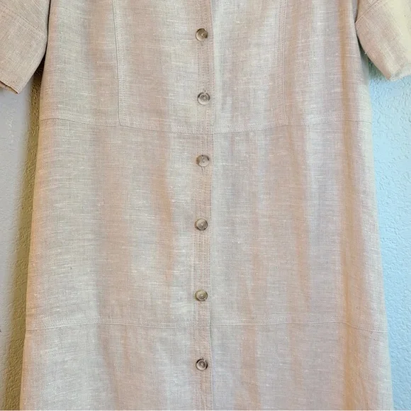 Harve Benard Linen Classic Vintage Preppy Minimalist Button Up Tan Shirt Dress M - Picture 4 of 9